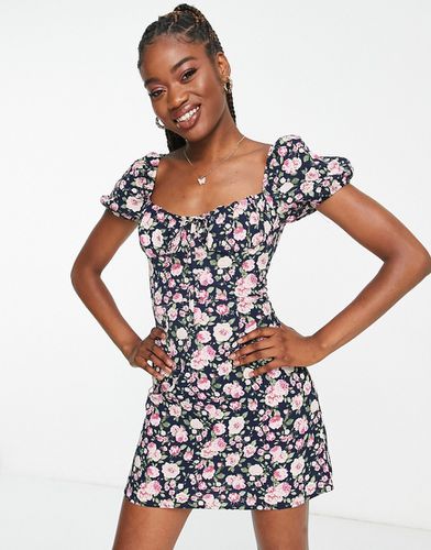 Robe courte tendance folk à imprimé fleuri - Noir et rose - Naanaa - Modalova