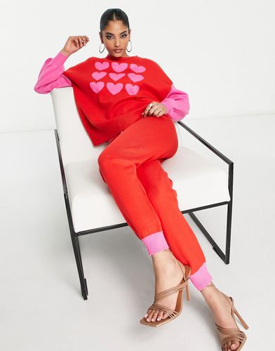 Pantalon d'ensemble en maille contrastante - Rose/rouge - Never Fully Dressed - Modalova