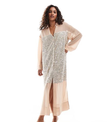 Petite - Lila - Robe chemise longueur mollet ornée de sequins - Never Fully Dressed - Modalova