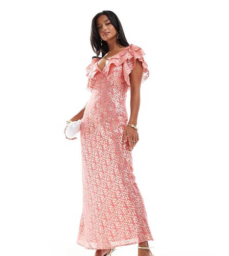 Petite - Tilda - Robe longue à volants et motif moucheté doré - Rose - Never Fully Dressed - Modalova