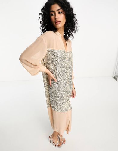 Robe à sequins longueur mollet avec empiècement chemise - Blush - Never Fully Dressed - Modalova