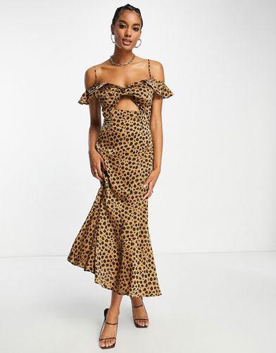 Robe longue à manche volantée ajourée à imprimé léopard - Never Fully Dressed - Modalova
