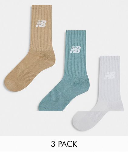 Lot de 3 paires de chaussettes à logo - Vert, gris et marron - New Balance - Modalova