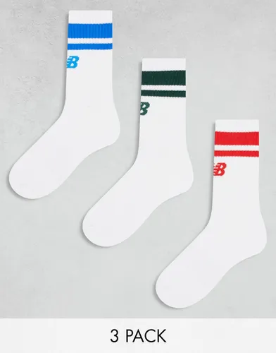 Lot de 3 paires de chaussettes à rayures et logo - multicolore - New Balance - Modalova
