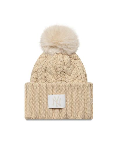 Bonnet  pompon  bord large en maille torsade avec logo NY Yankees - Beige - New Era - Modalova