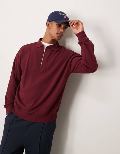 Sweat à col polo zippé - Bordeaux - New Look - Modalova