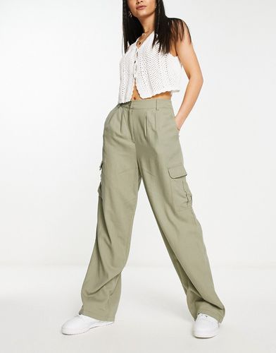 Pantalon cargo ample en lin - Kaki foncé - New Look - Modalova