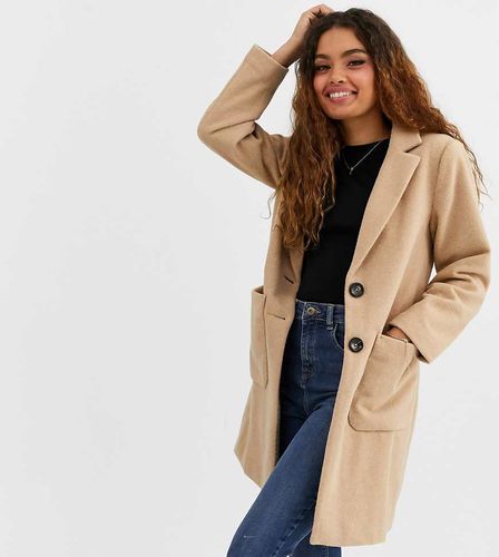 Manteau boutonné sur le devant - Grège - New Look Petite - Modalova