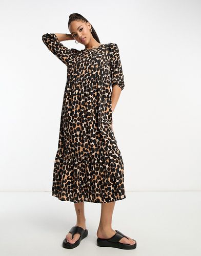 Robe babydoll mi-longue à imprimé léopard et manches bouffantes - New Look - Modalova