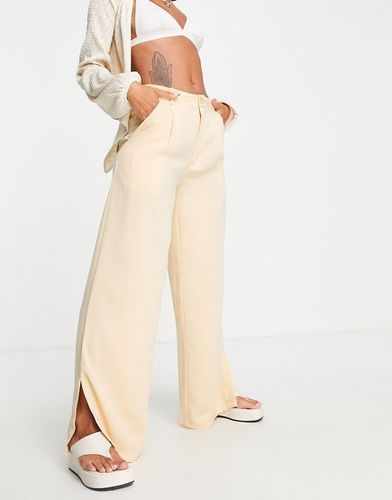 Pantalon habillé large à taille haute et ourlet fendu - citron - Neon Rose - Modalova