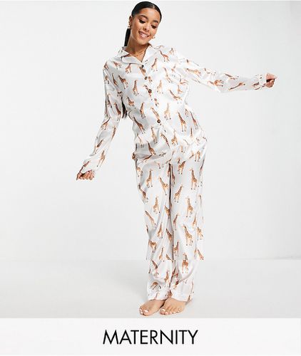 Maternité - Ensemble pyjama top et pantalon en satin à imprimé girafe - Night - Modalova