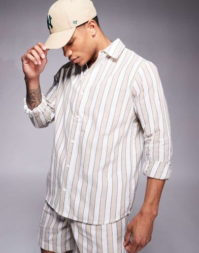 Chemise de plage raye  manches longues - Beige et blanc - South Beach - Modalova