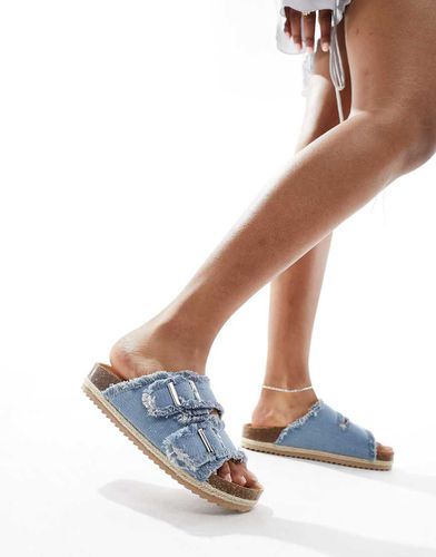 Sandales style espadrilles à double boucle - Denim frangé - South Beach - Modalova