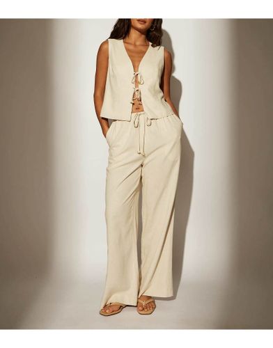 Pantalon de plage ajust en lin mlang - Beige - South Beach - Modalova