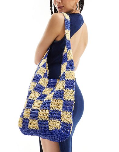 Tote bag crocheté à damier - Bleu et jaune - South Beach - Modalova