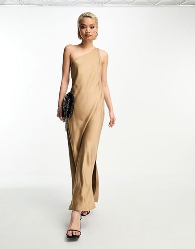 Robe mi-longue asymétrique en satin - Cuivre - Selected - Modalova