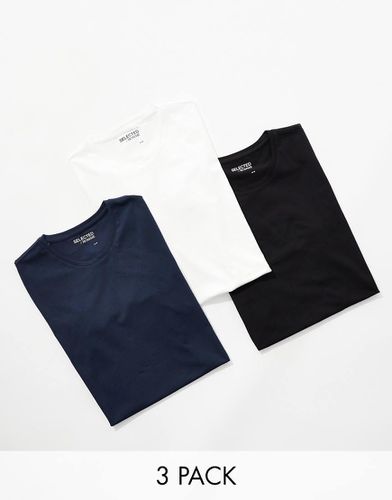 Lot de 3 t-shirts - Noir, blanc et bleu marine - Selected Homme - Modalova