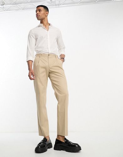 Pantalon à pinces habillé coupe ample en coton - Crème - Selected Homme - Modalova