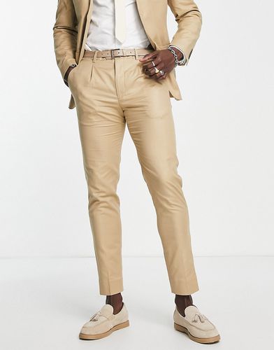 Pantalon de costume slim en lin mélangé - Sable - Selected Homme - Modalova
