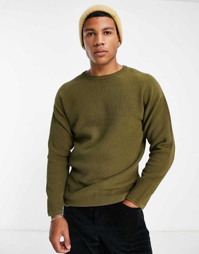 Pull nervuré ras de cou en maille - Kaki - Selected Homme - Modalova