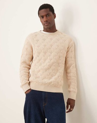 Pull ras de cou en maille structurée épaisse - Crème - Selected Homme - Modalova