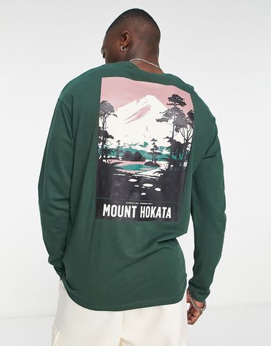 T-shirt oversize à manches longues avec imprimé montagne au dos - foncé - Selected Homme - Modalova