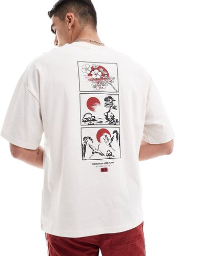 T-shirt oversize avec imprimé fleurs du Japon au dos - Crème - Selected Homme - Modalova
