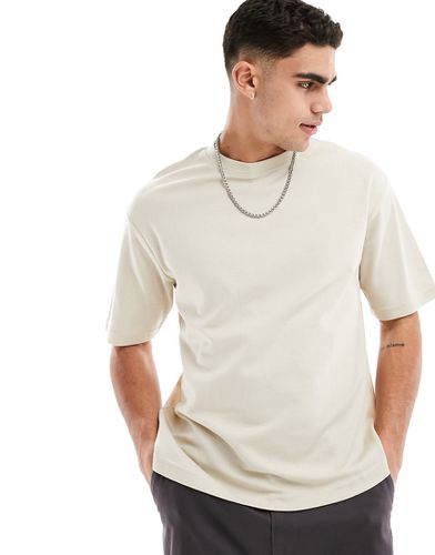 T-shirt oversize coupe carrée - Beige - Selected Homme - Modalova