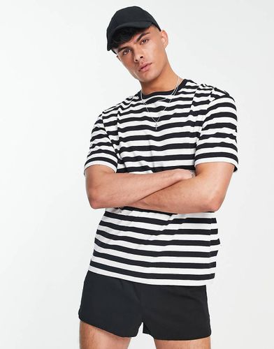 T-shirt oversize en coton épais à rayures - et blanc - BLACK - Selected Homme - Modalova