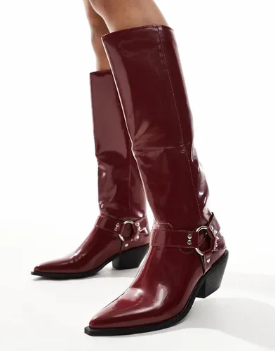 Bottes hauteur genou style western - Bordeaux - Seqwl - Modalova