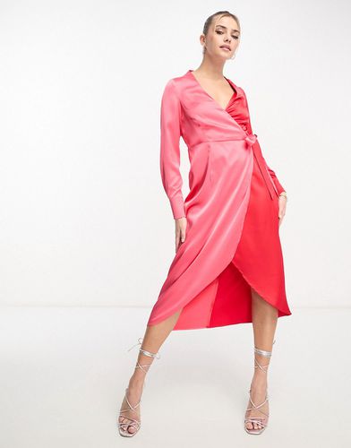Robe portefeuille longueur mollet effet color block - Rouge et rose - Style Cheat - Modalova