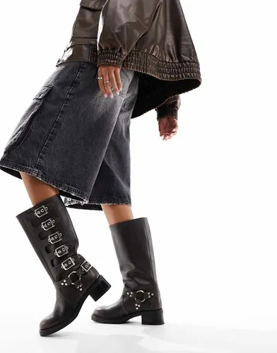 Battle - Bottes en cuir style motard avec boucles - Marron - Steve Madden - Modalova