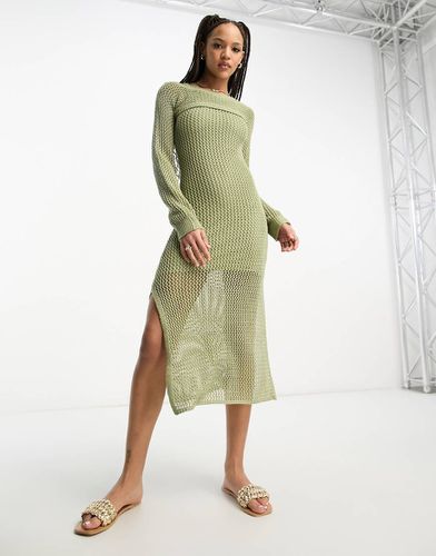 Robe longue 2 en 1 en maille au crochet - Kaki - Stradivarius - Modalova