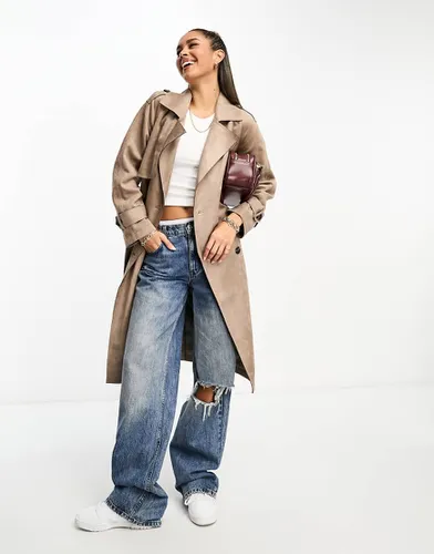 Trench-coat imitation daim - Taupe - Stradivarius - Modalova