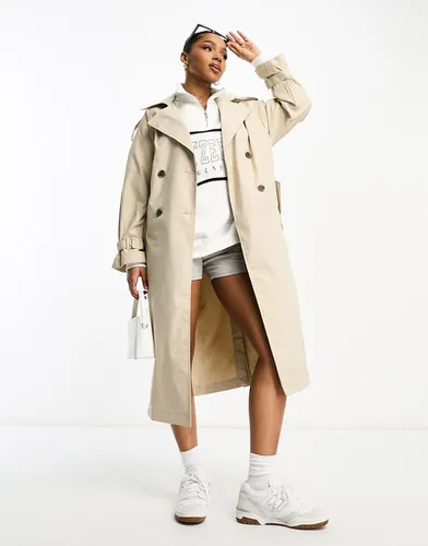 Trench-coat long oversize - Écru - Stradivarius - Modalova