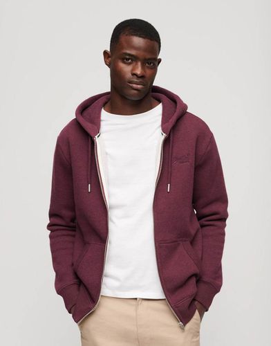 Essential - Sweat à capuche zippé avec logo - Bordeaux chiné - Superdry - Modalova