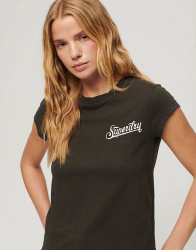 T-shirt à manches courtes en tissu flammé avec motif rock rétro - mousse foncé hivernal - Superdry - Modalova