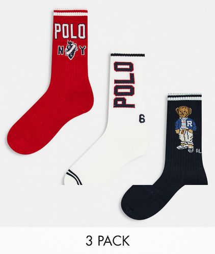 Coffret cadeau lot de 3 paires de chaussettes - Bleu marine, rouge, crème - Polo Ralph Lauren - Modalova