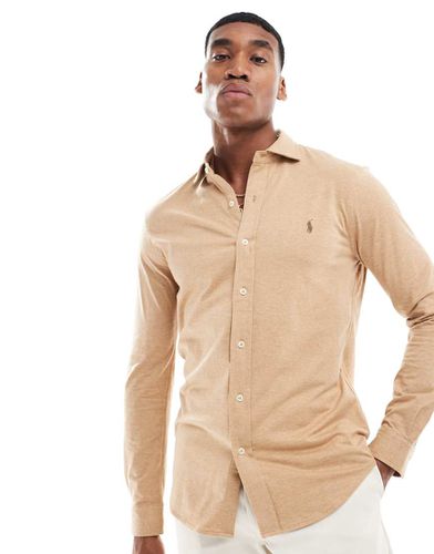 Chemise en jersey avec logo emblématique et col en pointe - Camel chiné - Polo Ralph Lauren - Modalova