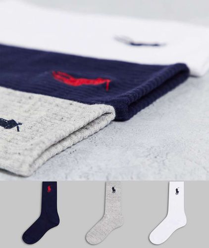 Lot de 3 paires de chaussettes de sport à grand logo poney - Gris/blanc/bleu marine - Polo Ralph Lauren - Modalova