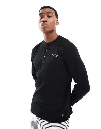 T-shirt confort à manches longues en tissu gaufré avec logo doré et col tunisien - Polo Ralph Lauren - Modalova