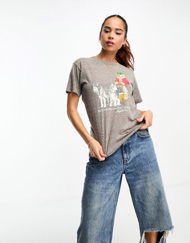 T-shirt en jersey mélangé avec imprimé ours et traîneau - Anthracite chiné - Polo Ralph Lauren - Modalova