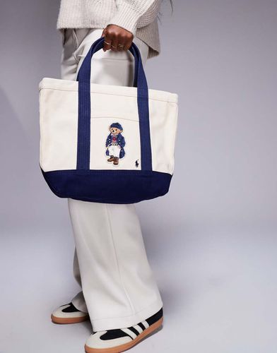 Tote bag à logo ours - Crème et bleu marine - Polo Ralph Lauren - Modalova