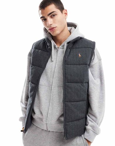 Veste sans manches matelassée en jersey à imprimé chevrons et logo emblématique - Anthracite chiné - Polo Ralph Lauren - Modalova