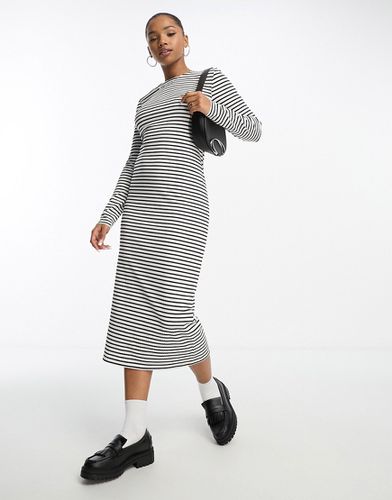  Exclusivité - Robe t-shirt mi-longue à rayures marinières - Noir et blanc - Pieces - Modalova