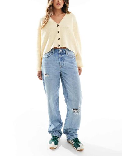 Jean droit effet vieilli - denim clair - Pieces - Modalova