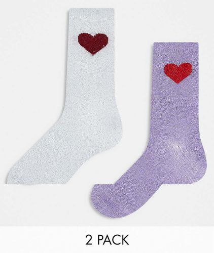 Lot de 2 paires de chaussettes à motif caur - Lilas/blanc - Pieces - Modalova