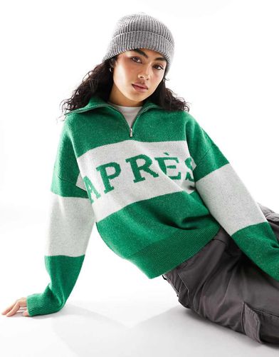 Pull à slogan et col zippé - Vert et blanc - Pieces - Modalova