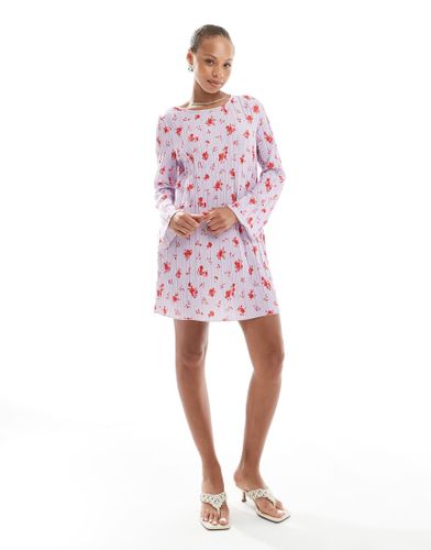 Robe courte et plisse avec manches longues et imprim fleuri - Lavande - Pieces - Modalova