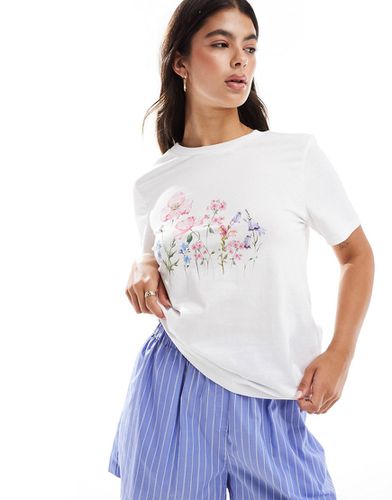 T-shirt à imprimé fleurs - Blanc - Pieces - Modalova